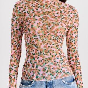 AFRM Pink and Green Mock Neck Long Sleeve Blouse